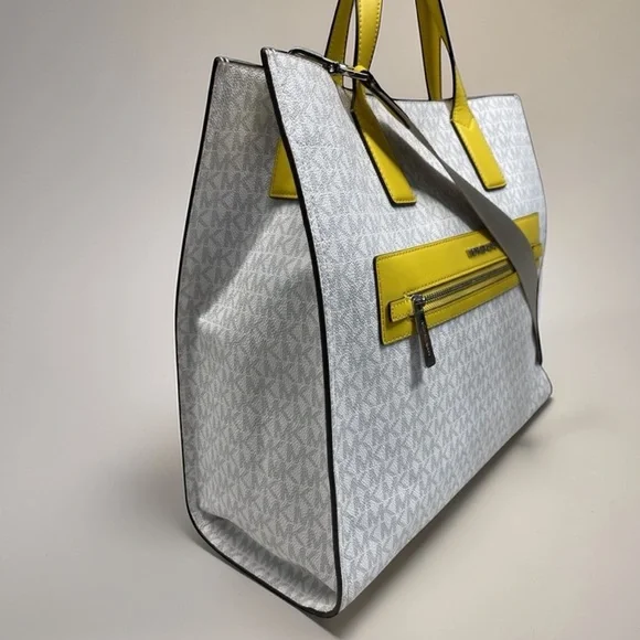 Michael Kors Kenly Large Signature Tote Bag White Yellow Citrus - Picture 4 of 10